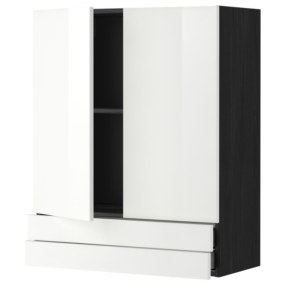 Навесной шкаф, 2 дверцы, 2 ящика МЕТОД / МАКСИМЕРА, черный, Рингульт белый - фото 1