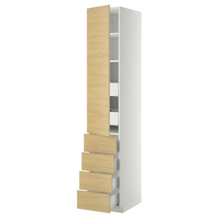 Высокий шкаф с полками/6 ящик, дверцами, 4 фронтальные панели МЕТОД / ФОРВАРА, белый, Тингсрид береза