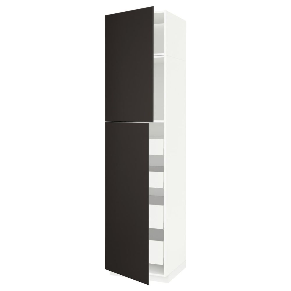 Высокий шкаф/2дверцы/4ящика, белый/Кунгсбакка антрацит 60x60x240 см IKEA METOD МЕТОД / MAXIMERA МАКСИМЕРА 694.458.48 - фото 1