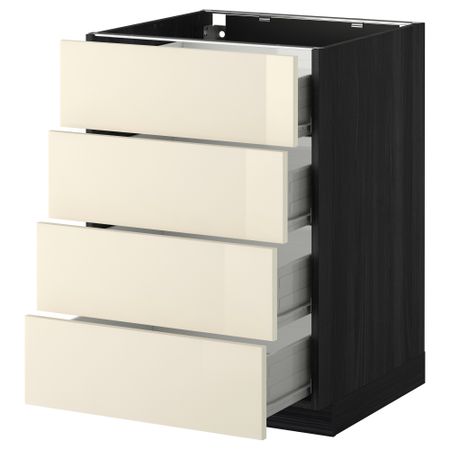 Напольный шкаф 4 фронтальных панели, 4 ящика МЕТОД / ФОРВАРА, черный, Рингульт кремовый