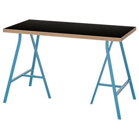 Стол, черный фанера/синий 120x60 см IKEA LINNMON ЛИННМОН / LERBERG ЛЕРБЕРГ 193.308.35