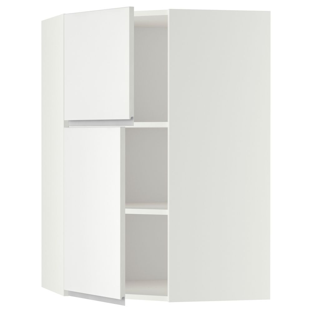 Угловой навесной шкаф + полки, 2 дверцы МЕТОД, белый, Нодста белый (68x100 см) - схема-чертеж с размерами