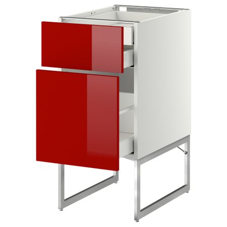 Напольный шкаф 2 фронтальных панели, 2 нижних,1 встроенный ящик МЕТОД / МАКСИМЕРА, белый, Рингульт красный