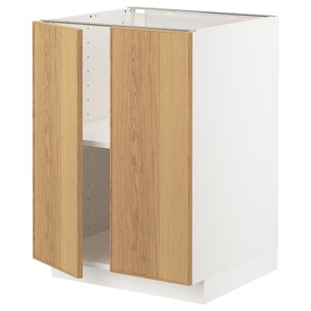 Напольный шкаф с полками/2двери, белый/Экестад дуб 60x60 см IKEA METOD МЕТОД 893.008.87