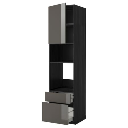 Высокий шкаф для духовки/СВЧ дверца, 2 ящика МЕТОД / МАКСИМЕРА, черный, Рингульт серый