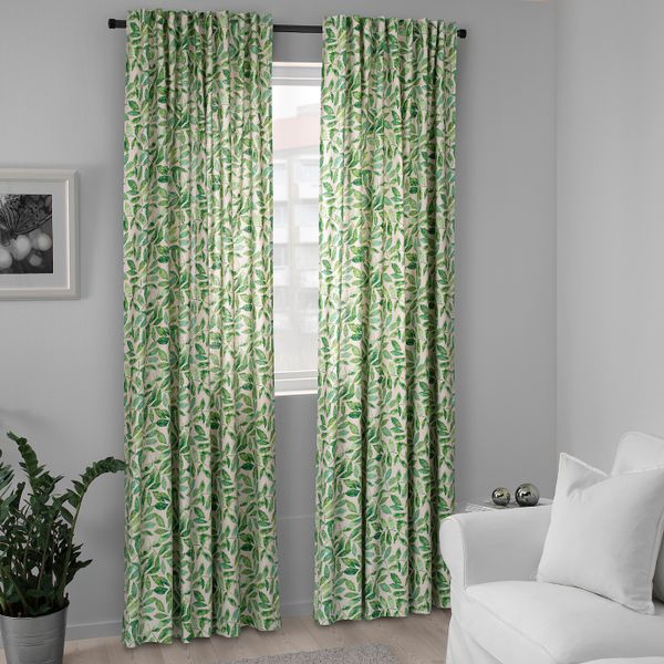 Гардины, 2 шт., естественный/листья 145x300 см IKEA FLENÖRT ФЛЕНЁРТ 304.830.25 - фото 2