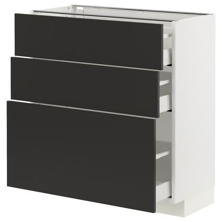 METOD / MAXIMERA Напольный шкаф с 3 ящиками - белый/Nickebo матовый антрацит 80x37 см