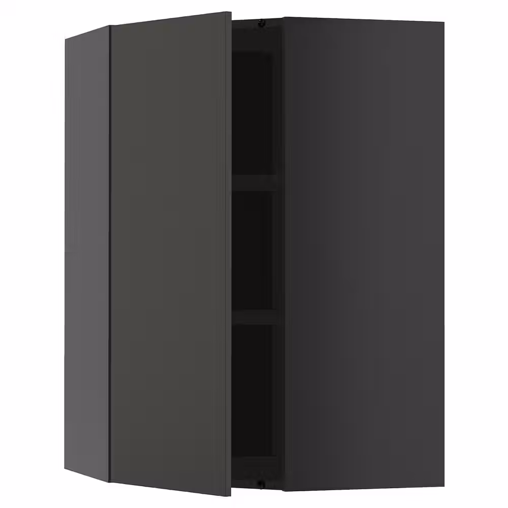 METOD Угловой навесной шкаф с полками - черно-серый/Nickebo матовый антрацит 68x100 см - фото 1