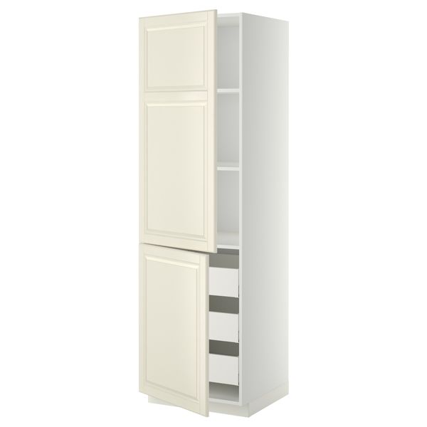 Высокий шкаф + полки, 3 ящика, 2 дверцы МЕТОД / МАКСИМЕРА, белый, Будбин белый с оттенком - фото 1
