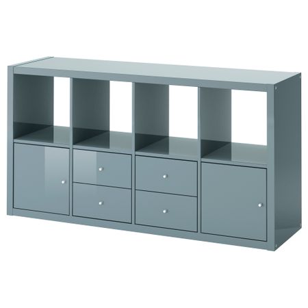 Стеллаж с 4 вставками КАЛЛАКС, глянцевый серо-бирюзовый (77x147 см)