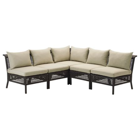 Садовый угловой диван 3 + 2 КУНГСХОЛЬМЕН / ХОЛЛО, черно-коричневый, бежевый (204/204x80x73 см)