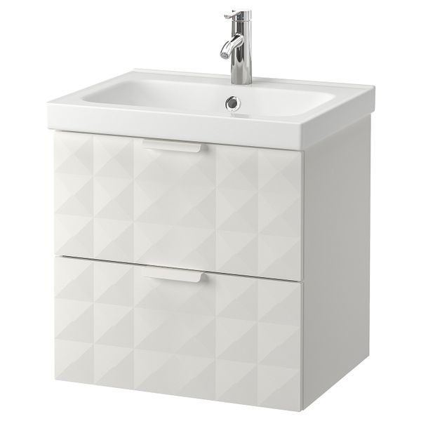 Шкаф для раковины с 2 ящ, Решён белый, ДАЛЬШЕР смеситель 63x49x64 см IKEA ГОДМОРГОН / ОДЕНСВИК 992.928.15 - схема-чертеж с размерами