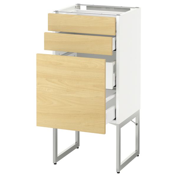 Напольный шкаф 3 фронтальных панели, 2 нижних, 2 средних ящика МЕТОД / МАКСИМЕРА, белый, Тингсрид береза - схема-чертеж с размерами