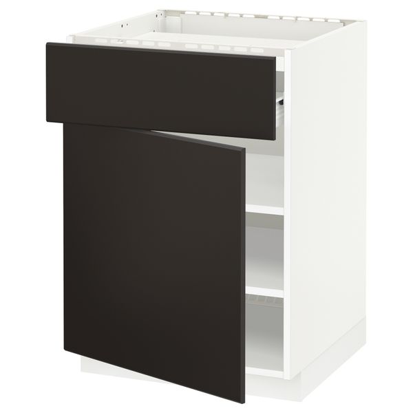 Напольный шкаф для варочной панели, ящик, полка, дверцы МЕТОД / ФОРВАРА, белый, Кунгсбакка антрацит (60x60 см) - схема-чертеж с размерами