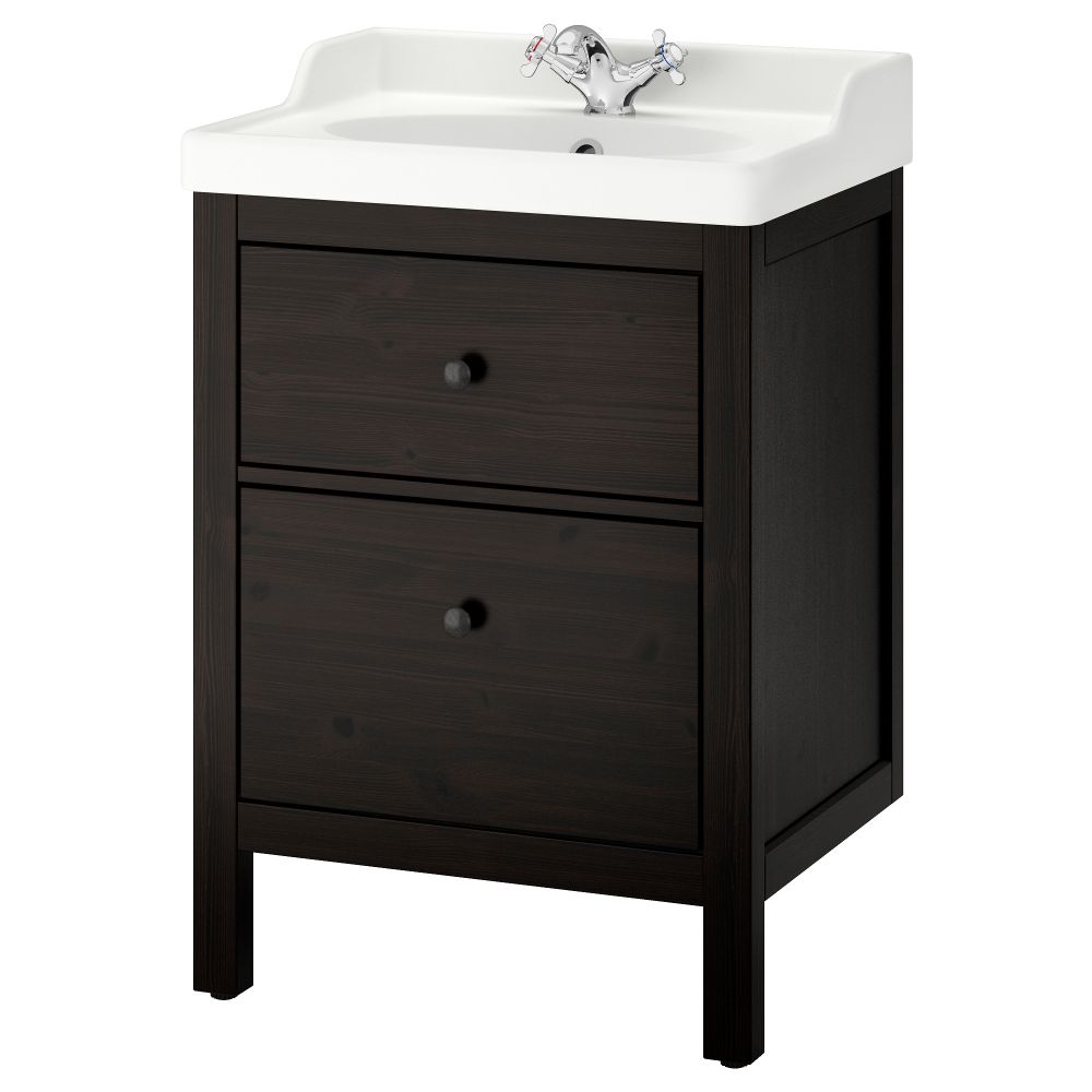 Шкаф для раковины с 2 ящиками ХЕМНЭС / РЭТТВИКЕН, морилка черно-коричнев (62x49x89 см) - фото 1