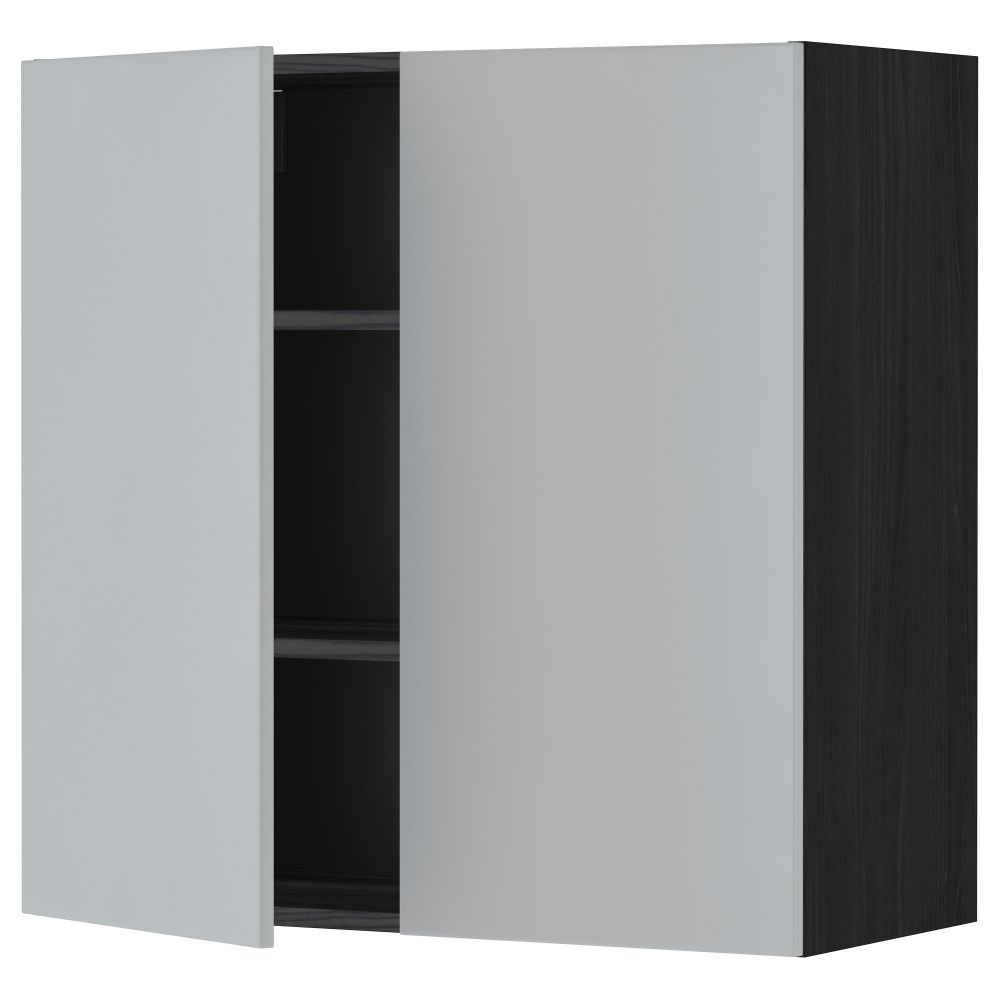 Навесной шкаф с полками, 2 дверцы МЕТОД, черный, Веддинге серый - схема-чертеж с размерами