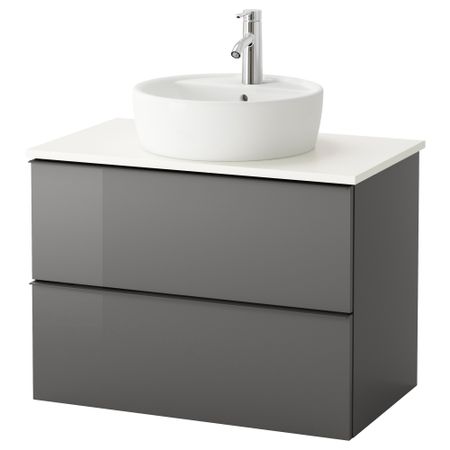 Шкаф п-раковину/столешн45/раковина ГОДМОРГОН/АЛДЕРН / ТОРНВИКЕН, глянцевый серый, белый