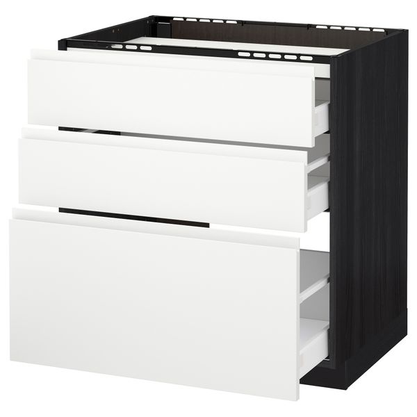 Напольный шкаф, 3 фронтальных панели, 3 ящика МЕТОД / МАКСИМЕРА, черный, Воксторп белый - схема-чертеж с размерами