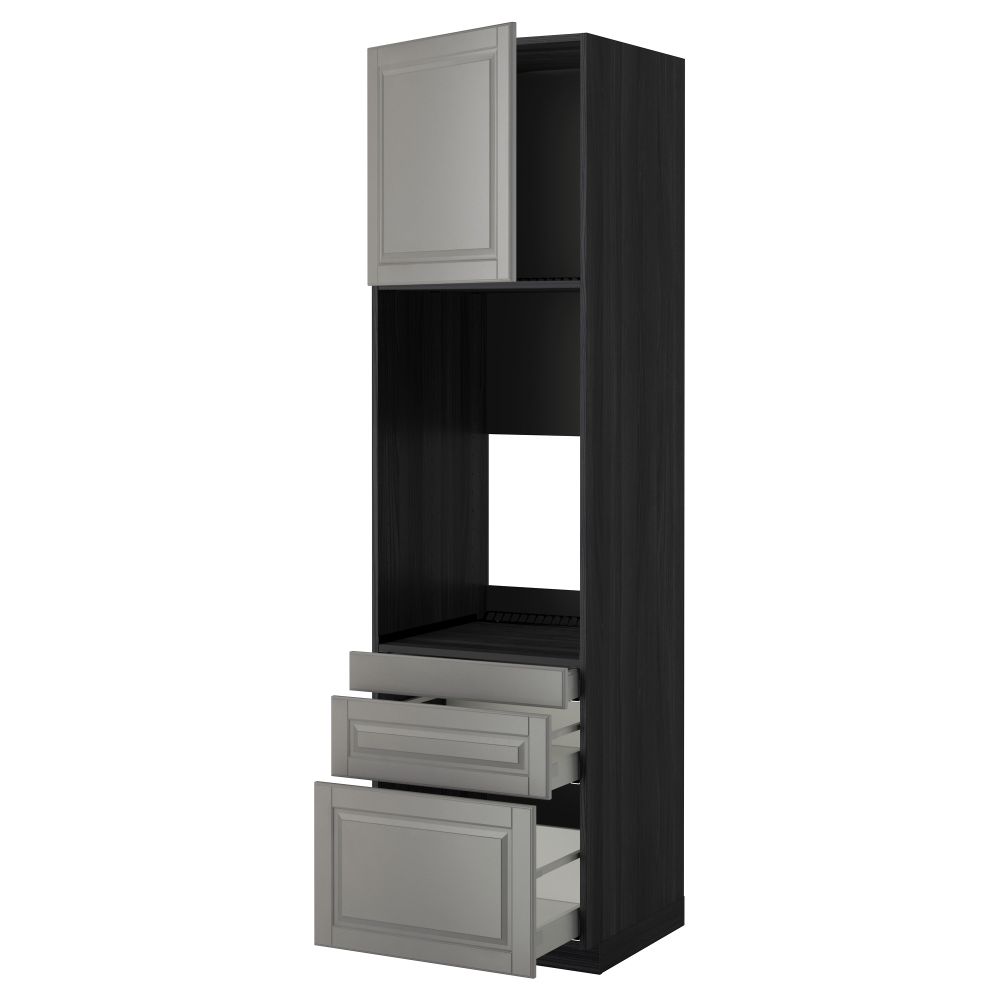 Высокий шкаф для двойной духовки, 3 ящика, дверца МЕТОД / МАКСИМЕРА, черный, Будбин серый - схема-чертеж с размерами