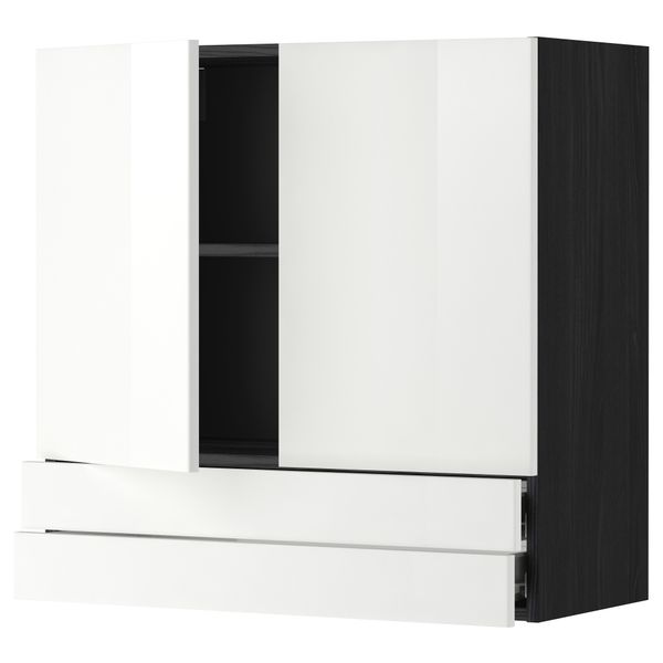 Навесной шкаф, 2 дверцы, 2 ящика МЕТОД / ФОРВАРА, черный, Рингульт белый - фото 1