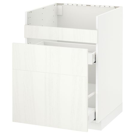 Напольный шкаф под мойку ДУМШЁ, 3 фасада, 2 ящика МЕТОД / МАКСИМЕРА, белый, Росдаль белый