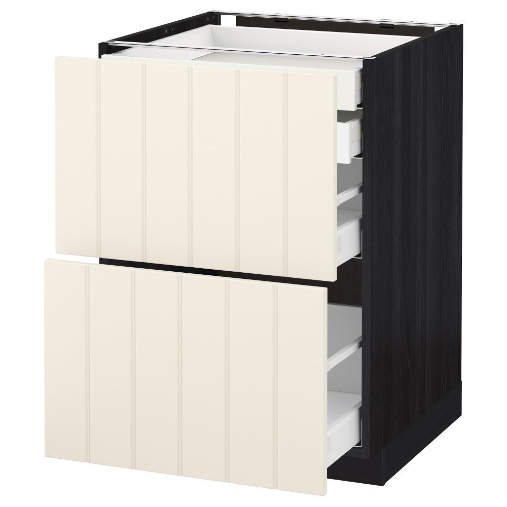 Напольный шкаф 2 фронтальные панели, 2 нижних, 1 средний, 1 высокий ящик МЕТОД / МАКСИМЕРА, черный, Хитарп белый с оттенком - схема-чертеж с размерами
