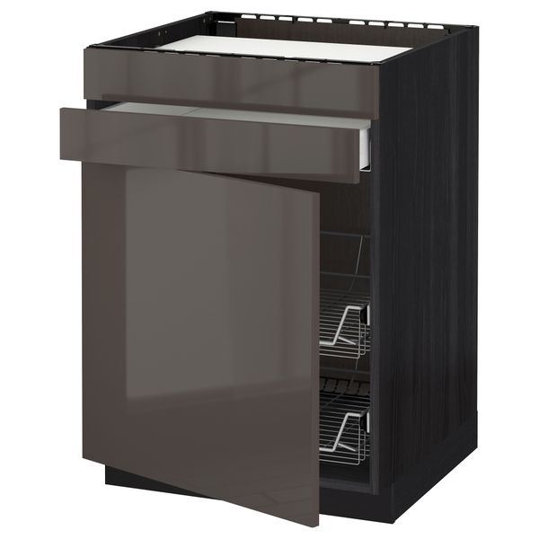 Напольный шкаф для варочной панели, ящик, 2 проволочных корзины МЕТОД / МАКСИМЕРА, черный, Рингульт серый (60x60 см) - схема-чертеж с размерами