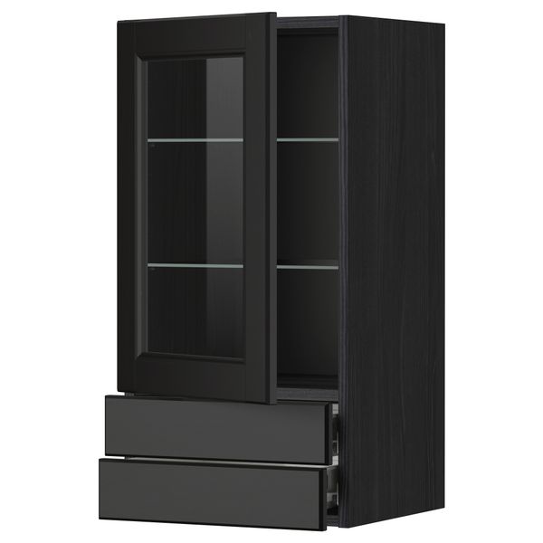 Навесной шкаф, стеклянная дверца, 2 ящика МЕТОД / ФОРВАРА, черный, Лаксарби черно-коричневый - фото 1