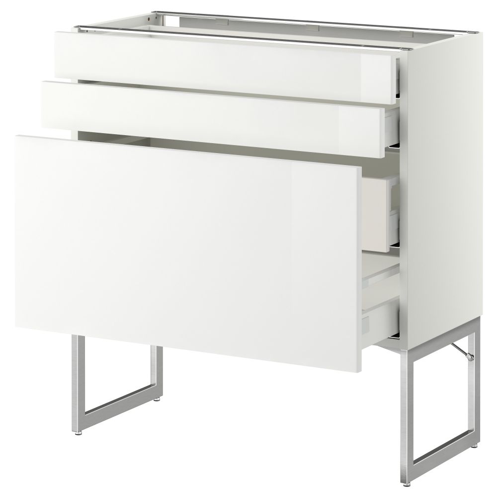 Напольный шкаф 3 фронтальных панели, 2 нижних, 2 средних ящика МЕТОД / МАКСИМЕРА, белый, Рингульт белый - схема-чертеж с размерами