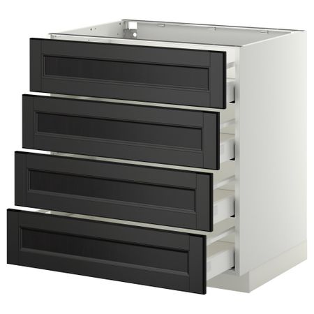 Напольный шкаф 4 фронтальных панели, 4 ящика МЕТОД / МАКСИМЕРА, белый, Лаксарби черно-коричневый