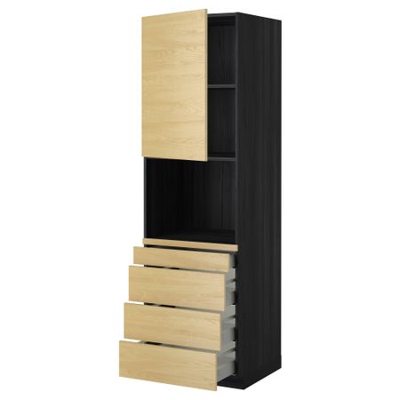 Высокий шкаф для комбинированния СВЧ, 4 ящика МЕТОД / МАКСИМЕРА, черный, Тингсрид береза