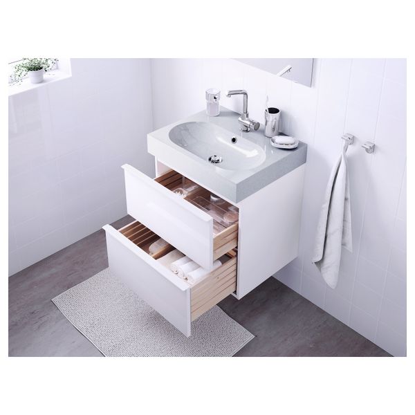 Шкаф для раковины с 2 ящиками ГОДМОРГОН / БРОВИКЕН, глянцевый белый, светло-серый (60x49x68 см) - схема-чертеж с размерами