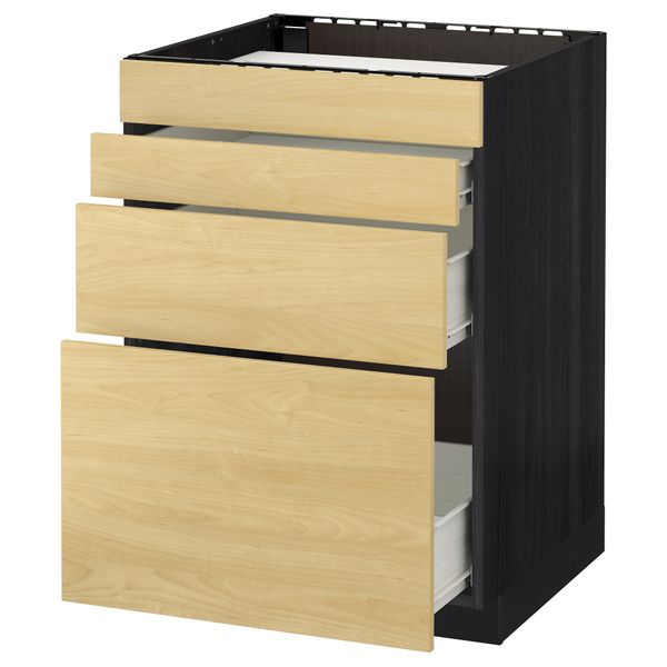 Напольный шкаф для духовки, 4фасада, 3 ящика МЕТОД / ФОРВАРА, черный, Тингсрид береза - схема-чертеж с размерами