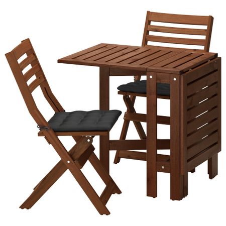Стол + 2 складных стула для сада ЭПЛАРО, коричневая морилка, Холло черный