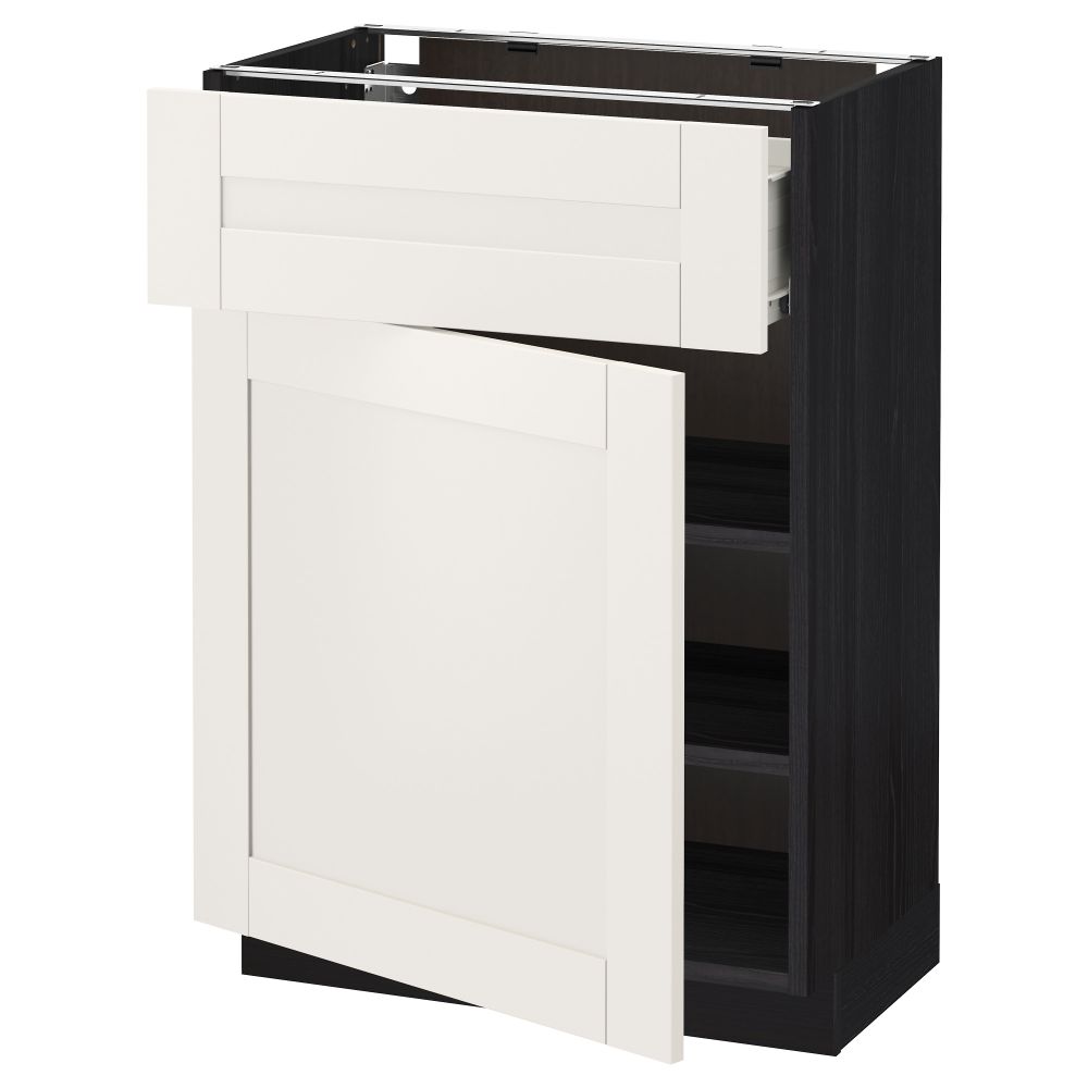 Напольный шкаф с ящиком, дверью МЕТОД / ФОРВАРА, черный, Сэведаль белый - схема-чертеж с размерами