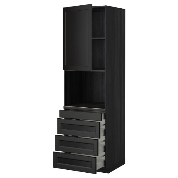 Высокий шкаф для комбинированния СВЧ, 4 ящика МЕТОД / МАКСИМЕРА, черный, Лаксарби черно-коричневый - схема-чертеж с размерами