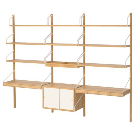 Рабочее место – комбинация, бамбук, белый 233x35x176 см IKEA СВАЛЬНЭС 392.051.28