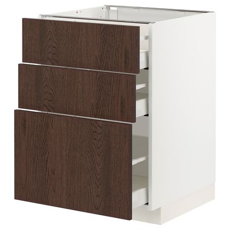 METOD / MAXIMERA Напольный шкаф с 3 ящиками - белый/Sinarp коричневый 60x60 см