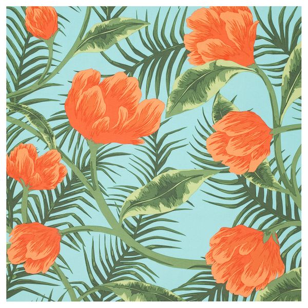 Ткань, бирюзовый оранжевый/цветы и листья 150 см IKEA СОММАР 2020 204.675.68 - фото 1