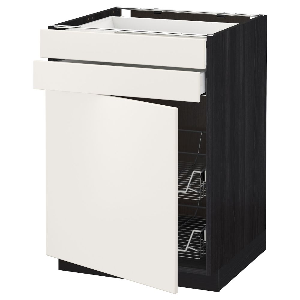 Напольный шкаф, дверца, 2 ящика, проволочных корзин МЕТОД / МАКСИМЕРА, черный, Веддинге белый - схема-чертеж с размерами