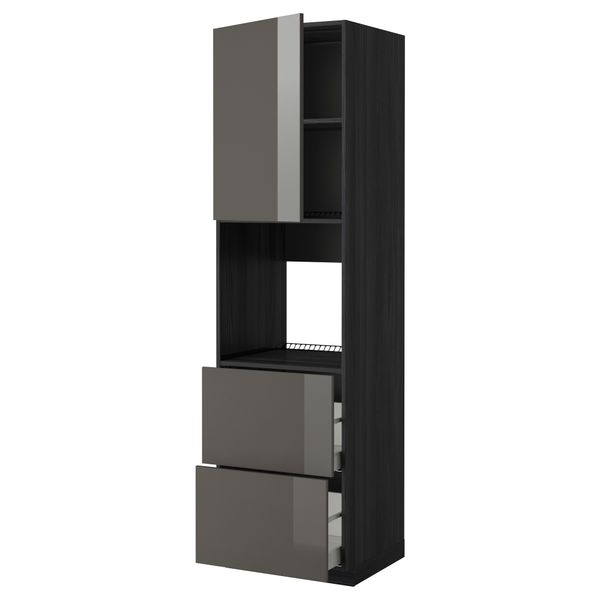 Высокий шкаф для духовки + дверца, 2 форнтальных, 2 высоких ящик МЕТОД / МАКСИМЕРА, черный, Рингульт серый - фото 1