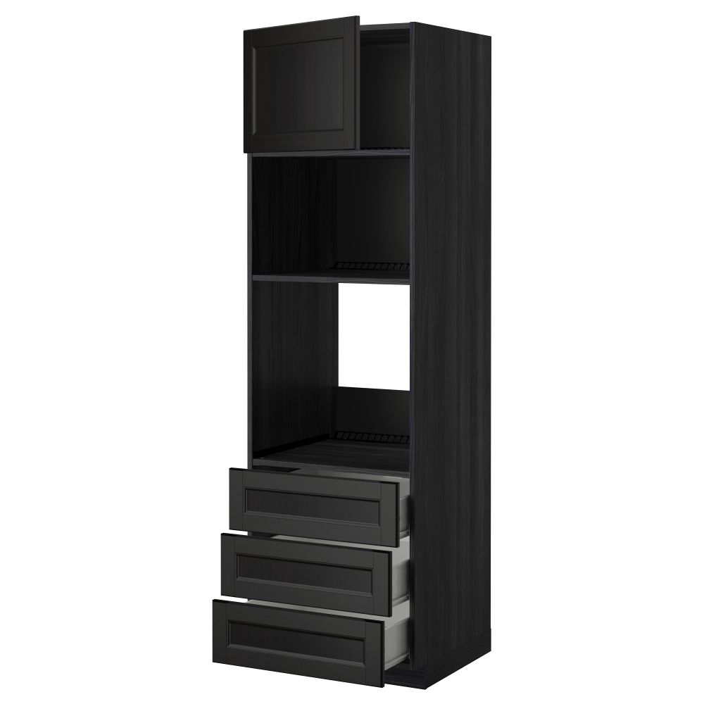 Высокий шкаф для духовки/СВЧ дверца, 3 ящика МЕТОД / ФОРВАРА, черный, Лаксарби черно-коричневый черно-коричневый - фото 1
