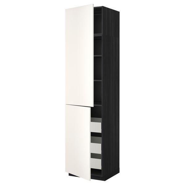 Высокий шкаф + полки, 3 ящика, 2 дверцы МЕТОД / МАКСИМЕРА, черный, Веддинге белый - фото 1