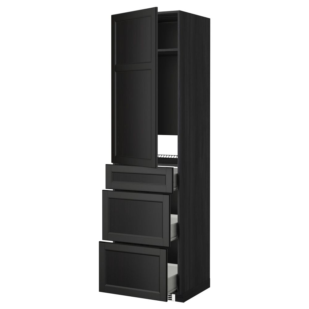 Высокий шкаф для холодильника, с дверцами, 3 ящика МЕТОД / ФОРВАРА, черный, Лаксарби черно-коричневый черно-коричневый - схема-чертеж с размерами