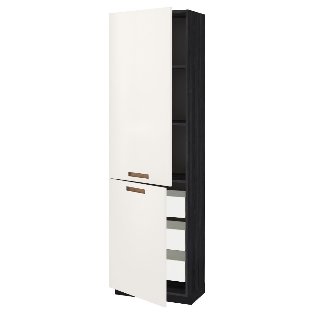 Высокий шкаф + полки, 3 ящика, 2 дверцы МЕТОД / ФОРВАРА, черный, Мэрста белый - схема-чертеж с размерами