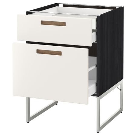 Напольный шкаф 2 фронтальных панели, 2 нижних,1 встроенный ящик МЕТОД / МАКСИМЕРА, черный, Мэрста белый