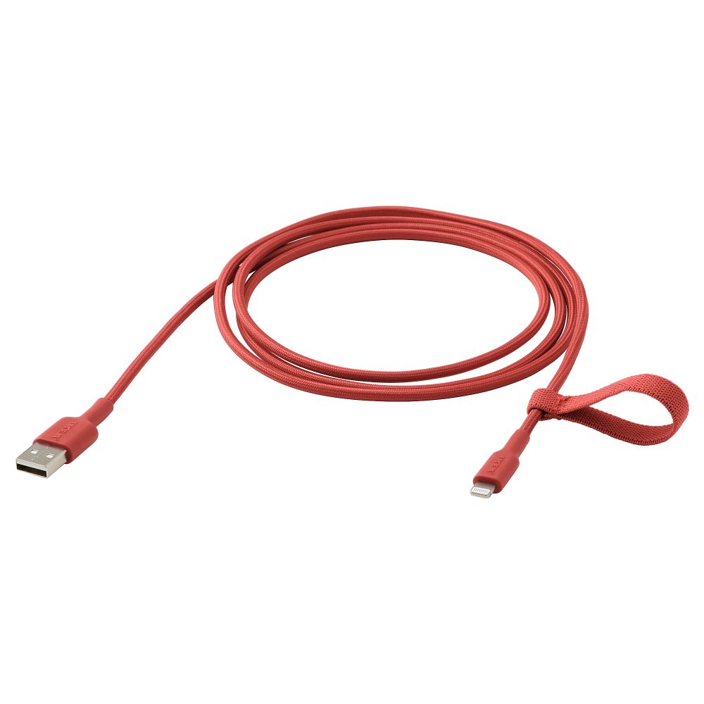 Кабель USB-A–lightning, красный, 1.5 м IKEA LILLÅNGEN ЛИЛЛОНГЕНHULT ЛИЛЛЬХУЛЬТ 305.284.96 - фото 1