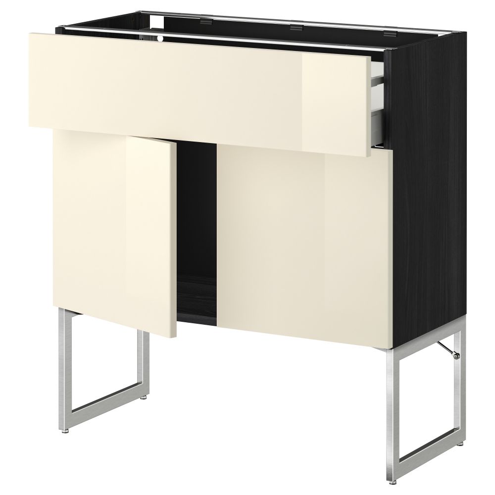 Напольный шкаф, полки, ящик, 2 двери МЕТОД / МАКСИМЕРА, черный, Рингульт кремовый - схема-чертеж с размерами