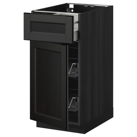 Напольный шкаф с проволочной корзиной, ящиком, дверью МЕТОД / МАКСИМЕРА, черный, Лаксарби черно-коричневый