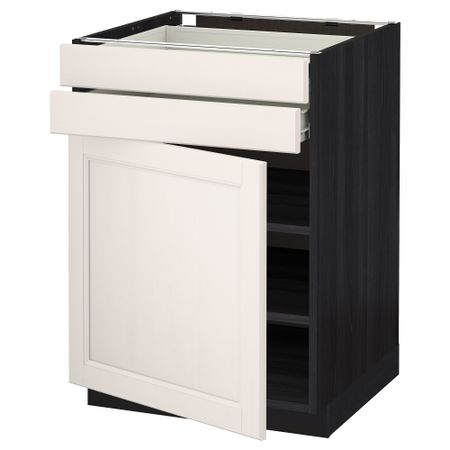 Напольный шкаф с дверцей, 2 ящиками МЕТОД / ФОРВАРА, черный, Лаксарби белый